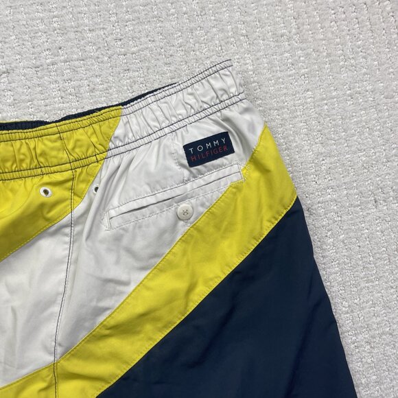 Tommy Hilfiger Swim Trunks Men L* Blue / Yellow Color Block Drawstring Read - Picture 11 of 14